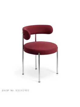 Nordic light роскошное металлическое кресло для отдыха из нержавеющей стали, домашнее кресло для макияжа из бархата ягненка, дизайнерский образец столовой со спинкой
