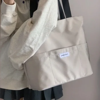 Женская сумка-тоут, эстетичная Однотонная Студенческая повседневная сумка, сумка через плечо, Оксфордская многоразовая пляжная сумка для покупок 2023 года выпуска