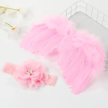 комплект из 2 предметов, Очаровательные детские крылья из перьев феи с милой цветочной короной, Аксессуары для волос для новорожденных, реквизит для фотосъемки