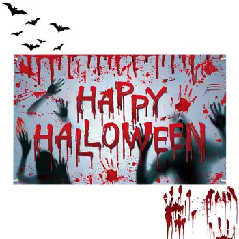 Ткань для фона с кровавым принтом на Хэллоуин, ткань с кровавым принтом на Хэллоуин, жуткий фон с отпечатком ноги, фото с кровавым фоном