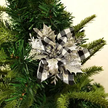 Прочная Рождественская елка с клетчатым рисунком Рождественский искусственный цветок Очаровательное лоскутное шитье в клетку Рождественский цветок для елки для вечеринок