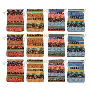 12 шт. Ювелирные изделия в египетском стиле, мешочек для монет, подарочный пакет на шнурке с принтом, хлопковое саше, дорожный кошелек для конфет в этническом стиле