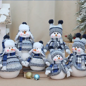 Новое рождественское украшение 2023 года, Синяя тканевая кукла-снеговик, Рождественский подарок для детского дома, милая кукла-снеговик, украшения