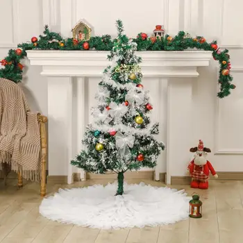 Юбка для рождественской елки из белого тюля, юбка для Рождественской елки, Элегантное Круглое плиссированное украшение для праздничной вечеринки в помещении.