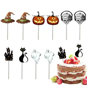 12шт Топперы для кексов на Хэллоуин, Обертки для торта, Украшение для торта с кровавой летучей мышью, Призрак Вампира, украшение для вечеринки на Хэллоуин, Десертные украшения