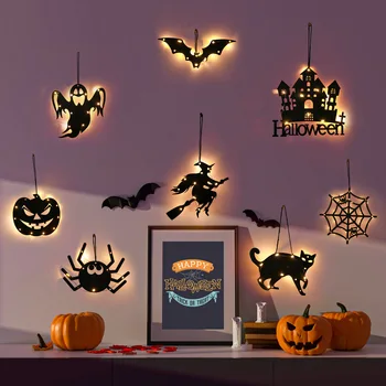 Декоративные огни на Хэллоуин, светящийся висящий Паук, Фестиваль Призраков, Призрачные огни, украшение атмосферы вечеринки, 3D наклейки на стены