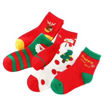 5 Пар тапочек для девочек, Рождественские носки для мальчиков, детский хлопковый пол в рождественском стиле для детей до середины икры