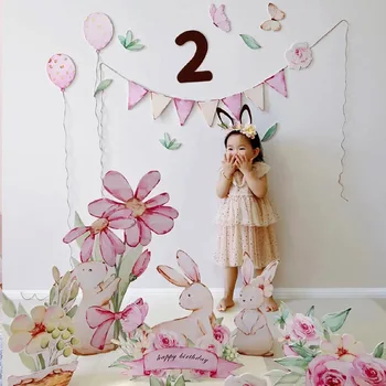 1 комплект реквизита для фотосессии с розовым кроликом и цветком на день рождения ребенка, 500-дневная юбилейная вечеринка, детский душ, Доска для вечеринок в стиле ручной росписи