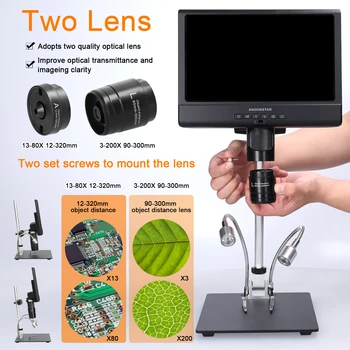 Andonstar AD209 Профессиональный Цифровой Микроскоп 1080P 10-дюймовый ЖК-Видеомикроскоп для Пайки с 4-кратным Увеличением дисплея LED