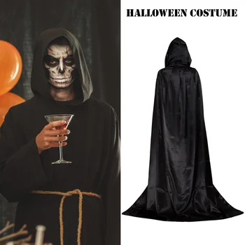 Костюм для макияжа на Хэллоуин с длинным капюшоном, Карнавальный костюм Ведьмы, Мрачного Жнеца, Карнавальное пальто для детской вечеринки для взрослых