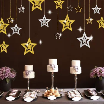 1шт День рождения выдалбливают бумажные звездные гирлянды Подвесной баннер Рождественские украшения для дома Принадлежности для свадебной вечеринки