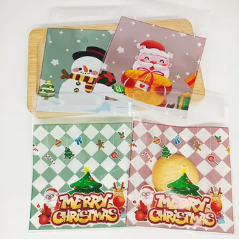 Рождественский пакет для печенья, конфет, Санта-Клауса, Самоклеящиеся пластиковые пакеты, Упаковка для выпечки бисквитов, подарочные украшения для вечеринок