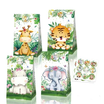 Животные сафари в джунглях, сумка для конфет, украшение для вечеринки по случаю дня рождения, упаковка для детских подарков, детский душ, Подарочная коробка для вечеринки в джунглях, сумка для принадлежностей