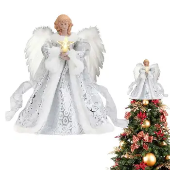 Рождественский Ангел в деревенском стиле, Елочный Топпер, Изящная Статуя Ангела со светодиодной подсветкой, Рождественское украшение для праздника Рождественской елки