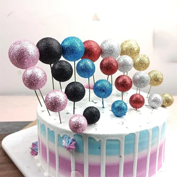 Набор шариков для торта 2,5-3 см Сферы DIY Украшение торта на день рождения для вечеринки, празднования свадьбы Блестящими шариками