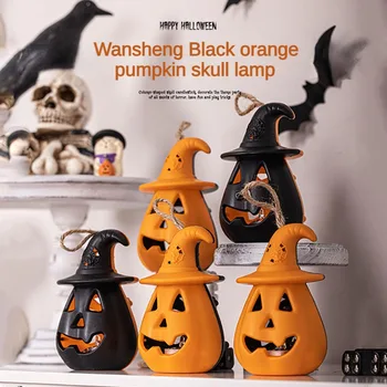Детская портативная лампа в виде тыквы на Хэллоуин, светодиодная свеча, тематический макет сцены на Хэллоуин, атмосфера, маленькие украшения
