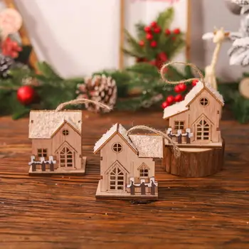 Теплый светящийся Рождественский домик Очаровательное светящееся украшение рождественского домика Деревянная поделка Праздничное светодиодное украшение для рабочего стола или подвешивания