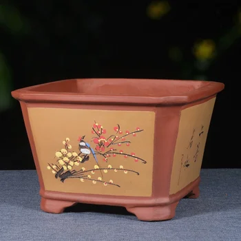 Керамический Квадратный горшок для Бонсай с резным рисунком Кибидиум Китайские Суккуленты Украшение домашнего стола в саду