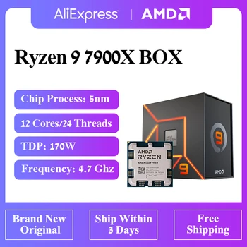 Новый AMD Ryzen 9 7900X R9 7900X 4,7 ГГц 12-ядерный 24-потоковый процессор С процессором в штучной упаковке 5 Нм L3 = 64 М 100-000000589 Сокет AM5 без вентилятора