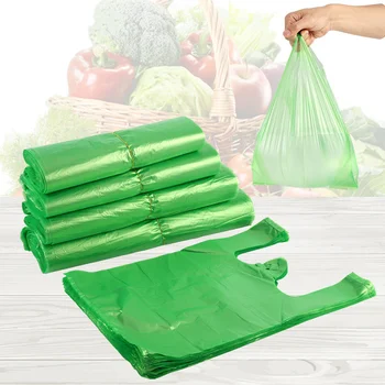 пластиковый пакет с зеленым жилетом 4 размера, одноразовый подарочный пакет, пластиковые пакеты для покупок в супермаркете с ручкой, упаковка для пищевых продуктов