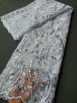Африканская ткань Woman 2023 5 ярдов Кружева, вышивка, Тюль, Вечернее Свадебное платье, французская сетка с блестками, Высококачественная Черная Нигерийская сетка