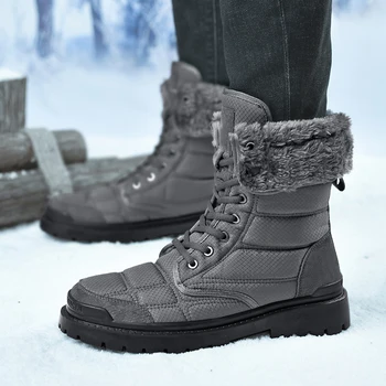 Мужские зимние ботинки, супер Теплые мужские походные ботинки, высококачественная водонепроницаемая кожа, Высокие мужские ботинки большого размера, уличные ботинки