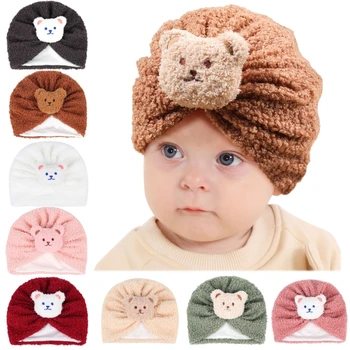 Детская шапочка-капор для новорожденных, шапочка-бини для младенцев, мягкая шапка с медведем, зимняя теплая шапка для мальчиков и девочек, дышащая шапка для новорожденных