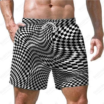 Новые шорты для мужчин летом 2023, пляжные брюки, свободные, удобные и дышащие, гавайский визуальный вихрь с 3D-принтом, Оверсайз