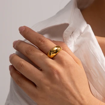 Uworld Простое и классическое кольцо с куполом из хирургической стали с золотым покрытием, обязательный деликатес для женщин кольцо женское Подарок
