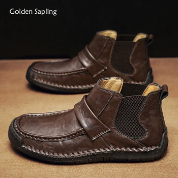 Зимняя обувь Golden Sapling, мужские ботильоны для отдыха, слипоны на платформе, Удобные мужские мотоциклетные ботинки, мужская повседневная обувь