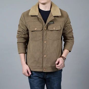 Мужская модная повседневная теплая вельветовая верхняя одежда с меховым воротником, мужская толстая хлопчатобумажная куртка, пальто большого размера, новая осенне-зимняя приталенная куртка