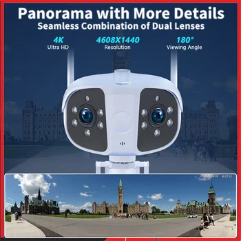 4K 8-мегапиксельная IP-WiFi камера с двойным объективом, панорамная на 180 °, с искусственным интеллектом для обнаружения человека, цветная камера ночного видения, наружная водонепроницаемая камера видеонаблюдения CCTV
