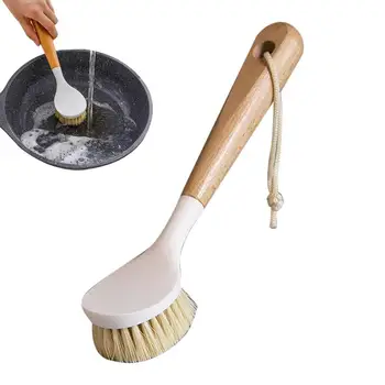 Деревянная щетка для кастрюли с длинной ручкой, щетка для мытья посуды, Практичная Подвесная Антипригарная Масляная Кухонная утварь для чистки