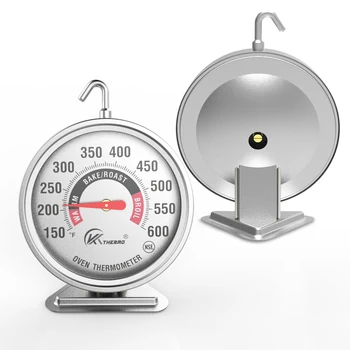 Термометр ДЛЯ духовки из нержавеющей стали С большим циферблатом, вращающийся на 360 градусов, вешалка и треугольный держатель термометра