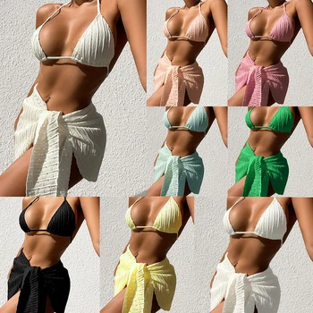 Сексуальный женский комплект бикини, женский плиссированный купальник, Новые треугольные купальники, пляжная одежда, купальный костюм