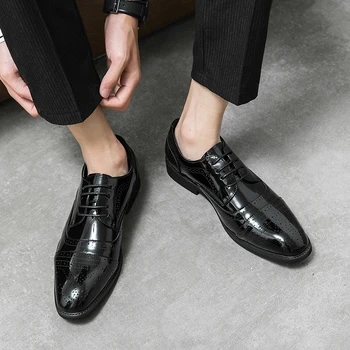 Классические Мужские Кожаные туфли-Дерби в стиле ретро С перфорацией типа 