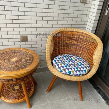 Современная уличная мебель Ротанговый стул для отдыха на балконе Комплект из трех предметов Для отдыха во внутреннем дворе Плетеный уличный стул из настоящего ротанга CN