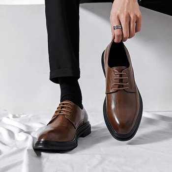 Мужская обувь Из Высококачественной кожи, Удобная Мужская Повседневная Обувь на шнуровке, Новинка 2023 года, Осенние Туфли-смокинги, Мужской Модный Дизайн, Классика