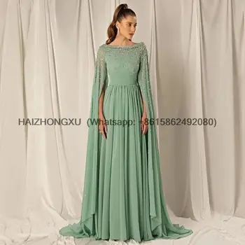 Вечерние платья с короткими рукавами трапециевидной формы, мятно-зеленые, с шифоновыми кристаллами, элегантное вечернее платье для женщин