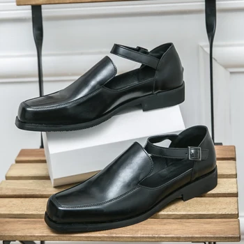 Летние мужские деловые сандалии для взрослых, черные вечерние туфли с ремешком и пряжкой, мужские брендовые Модные модельные сандалии, мужская Удобная повседневная обувь