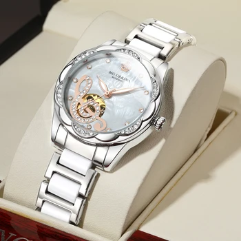 Модные Механические наручные часы со стальным ремешком, роскошные Брендовые Женские Часы с водонепроницаемым Скелетом, Подлинные женские Часы Montre Femme 2023