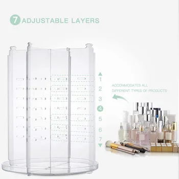 Прозрачный Органайзер для макияжа, вращающийся на 360 градусов, 7 Регулируемых слоев, Косметический Органайзер, Вращающийся туалетный столик из материала PS