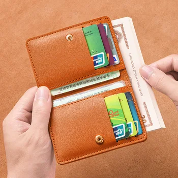 Цветной Простой кошелек для монет из тонкой кожи Ultra с кнопками для карт, женский маленький кошелек, Короткая солидная кредитная сумка, Женская для