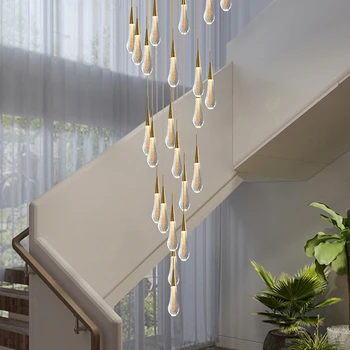 Хрустальная потолочная люстра в виде слезы на лестнице Лофт Вилла Светодиодная подвесная лампа Гостиная Золотой декор для помещений Подвесные светильники