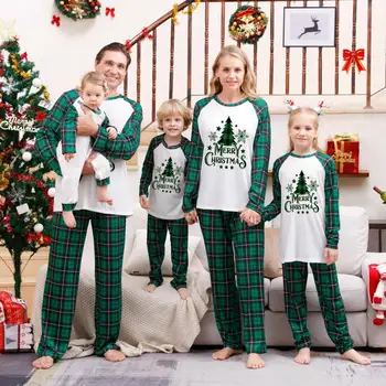 Семейная одежда для Рождественских праздников 2023 года, Подходящая для семьи, Пижамы для родителей и детей с принтом Рождественской Елки, Одежда для отдыха родителей и братьев и сестер