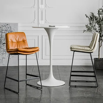 Кожаный барный стул для гостиной в Скандинавском стиле, Роскошный Офисный Высокий стул для кафе, Современный Простой Обеденный стул, Товары для дома