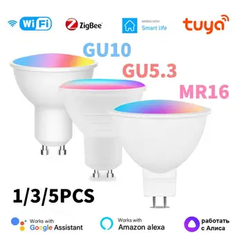 Tuya Zigbee / WIFI Умная Лампочка GU10 / GU5.3 /MR16 RGB Светодиодная лампа с регулируемой яркостью 5 Вт Smart Life Управление Прожектором Через Alexa Google Home