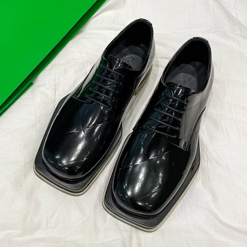 Мужская повседневная обувь, лоферы с квадратным носком на прозрачной подошве, Черная мужская обувь без застежки P30E50