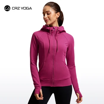 Осенне-зимние женские толстовки с капюшоном CRZ YOGA на молнии, тренировочные спортивные куртки, облегающие толстовки для беговых дорожек с отверстиями для большого пальца
