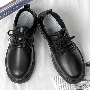 Мужская кожаная обувь, повседневная удобная рабочая обувь на шнуровке для мужчин, легкие черные туфли-оксфорды